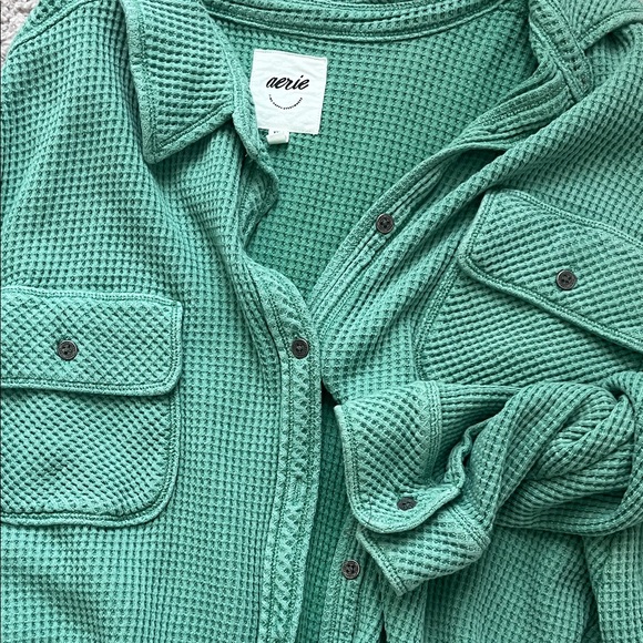 Aerie Green Waffle Knit Cardigan Lumberjane - Picture 4 of 4